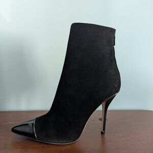 Victor Alfaro x Paul Andrew Black Suede Patent Cap Toe Booties Shoes 40